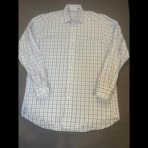 Faconnable Men's Blue‎ White Plaid Long Sleeve Button Shirt Size 4/16L USA Made